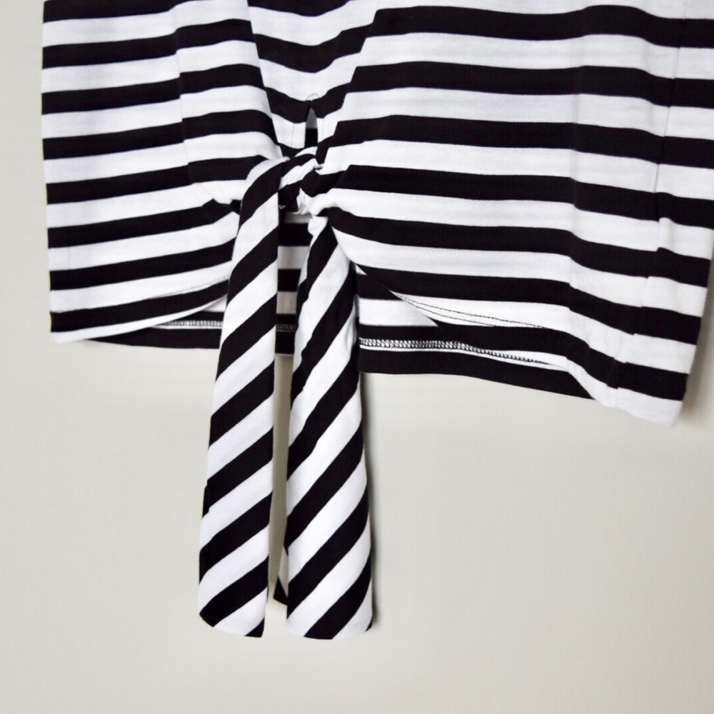 Michael Kors Black & White Striped Tee w/ Tie-Hem - Picture 3 of 7